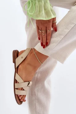 Zazoo 40185 Wygodne Skórzane Wsuwane Sandały Beżowe