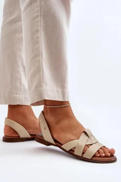 Zazoo 40185 Wygodne Skórzane Wsuwane Sandały Beżowe