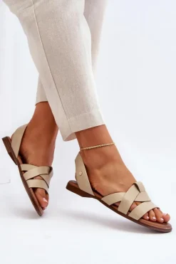 Zazoo 40185 Wygodne Skórzane Wsuwane Sandały Beżowe