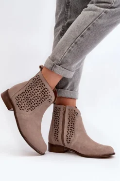 Zazoo 2791 Zamszowe Ażurowe Botki Beżowe