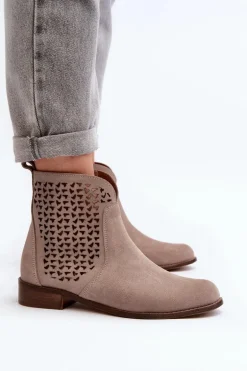 Zazoo 2791 Zamszowe Ażurowe Botki Beżowe