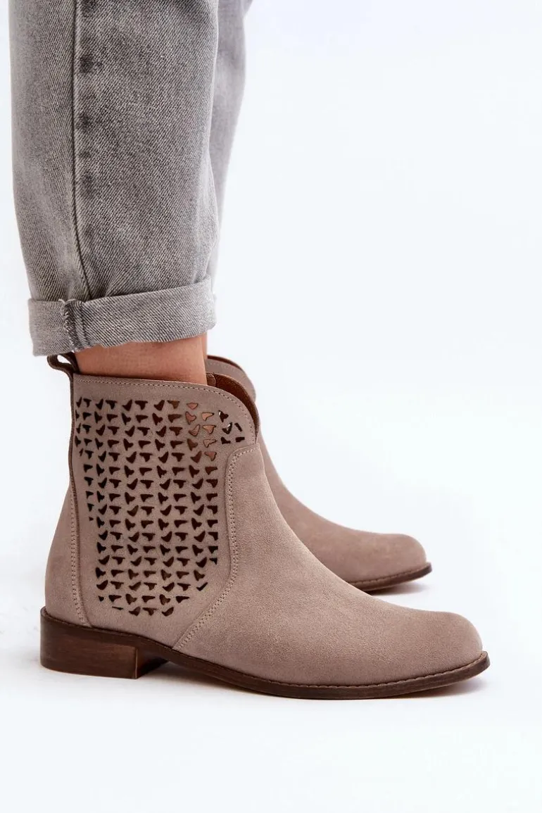 Zazoo 2791 Zamszowe Ażurowe Botki Beżowe