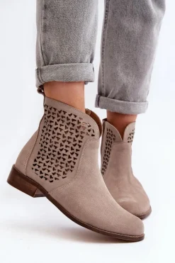 Zazoo 2791 Zamszowe Ażurowe Botki Beżowe