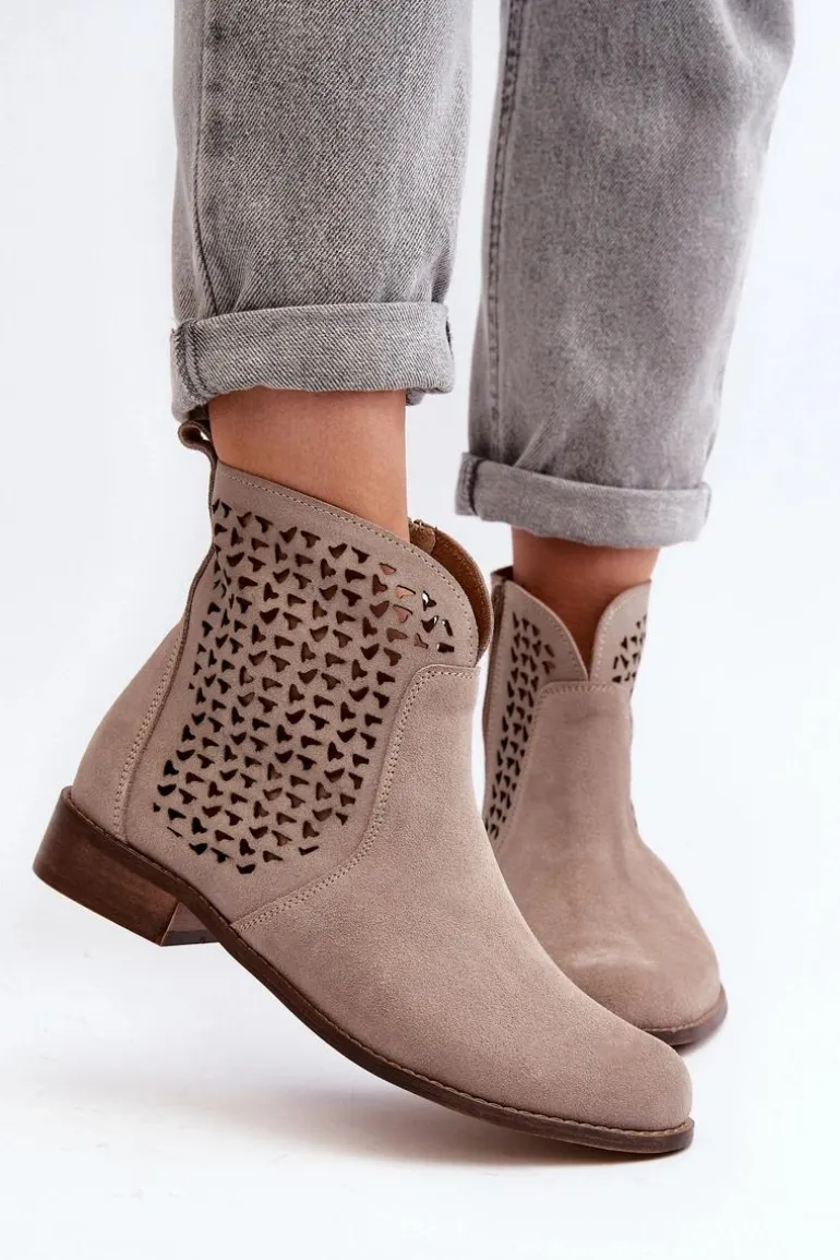 Zazoo 2791 Zamszowe Ażurowe Botki Beżowe