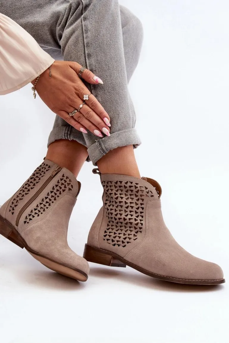 Zazoo 2791 Zamszowe Ażurowe Botki Beżowe