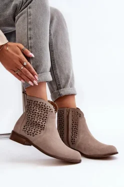 Zazoo 2791 Zamszowe Ażurowe Botki Beżowe