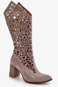 Zazoo 3234 Zamszowe Ażurowe Kozaki 3234 Cappuccino