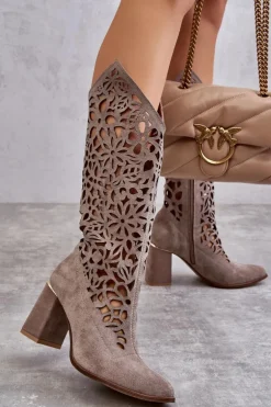 Zazoo 3234 Zamszowe Ażurowe Kozaki 3234 Cappuccino