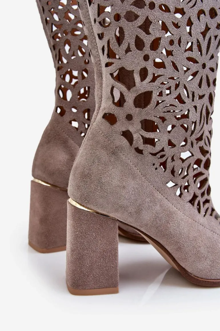 Zazoo 3234 Zamszowe Ażurowe Kozaki 3234 Cappuccino