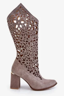 Zazoo 3234 Zamszowe Ażurowe Kozaki 3234 Cappuccino