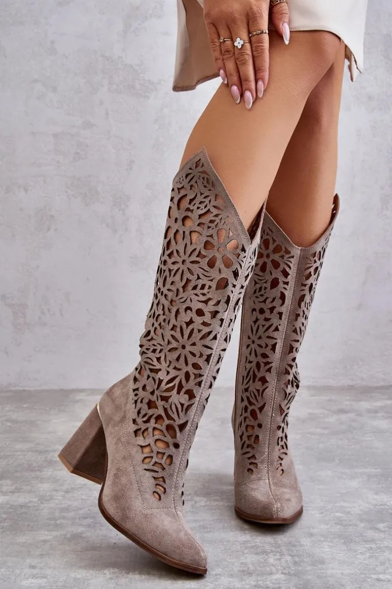 Zazoo 3234 Zamszowe Ażurowe Kozaki 3234 Cappuccino