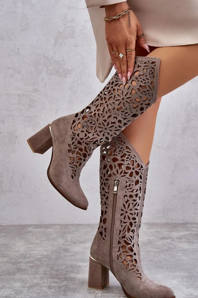 Zazoo 3234 Zamszowe Ażurowe Kozaki 3234 Cappuccino