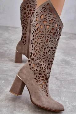 Zazoo 3234 Zamszowe Ażurowe Kozaki 3234 Cappuccino
