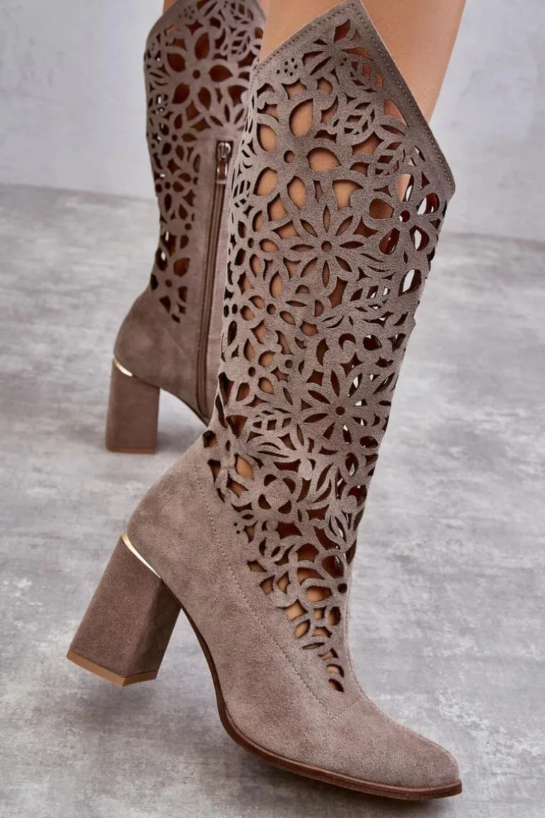 Zazoo 3234 Zamszowe Ażurowe Kozaki 3234 Cappuccino