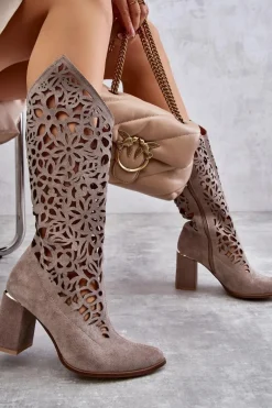 Zazoo 3234 Zamszowe Ażurowe Kozaki 3234 Cappuccino