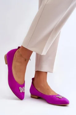 Zazoo 2887 Zamszowe Baleriny Z Ozdobnym Motylem Fuksja