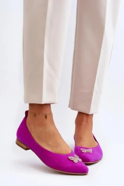 Zazoo 2887 Zamszowe Baleriny Z Ozdobnym Motylem Fuksja
