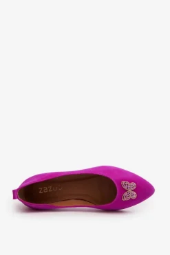 Zazoo 2887 Zamszowe Baleriny Z Ozdobnym Motylem Fuksja