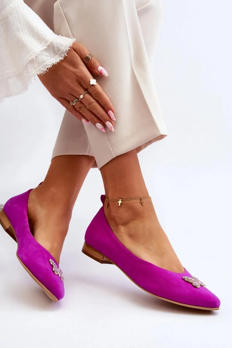 Zazoo 2887 Zamszowe Baleriny Z Ozdobnym Motylem Fuksja