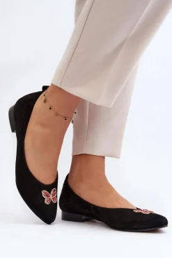 Zazoo 2887 Zamszowe Baleriny Z Ozdobnym Motylem Czarne