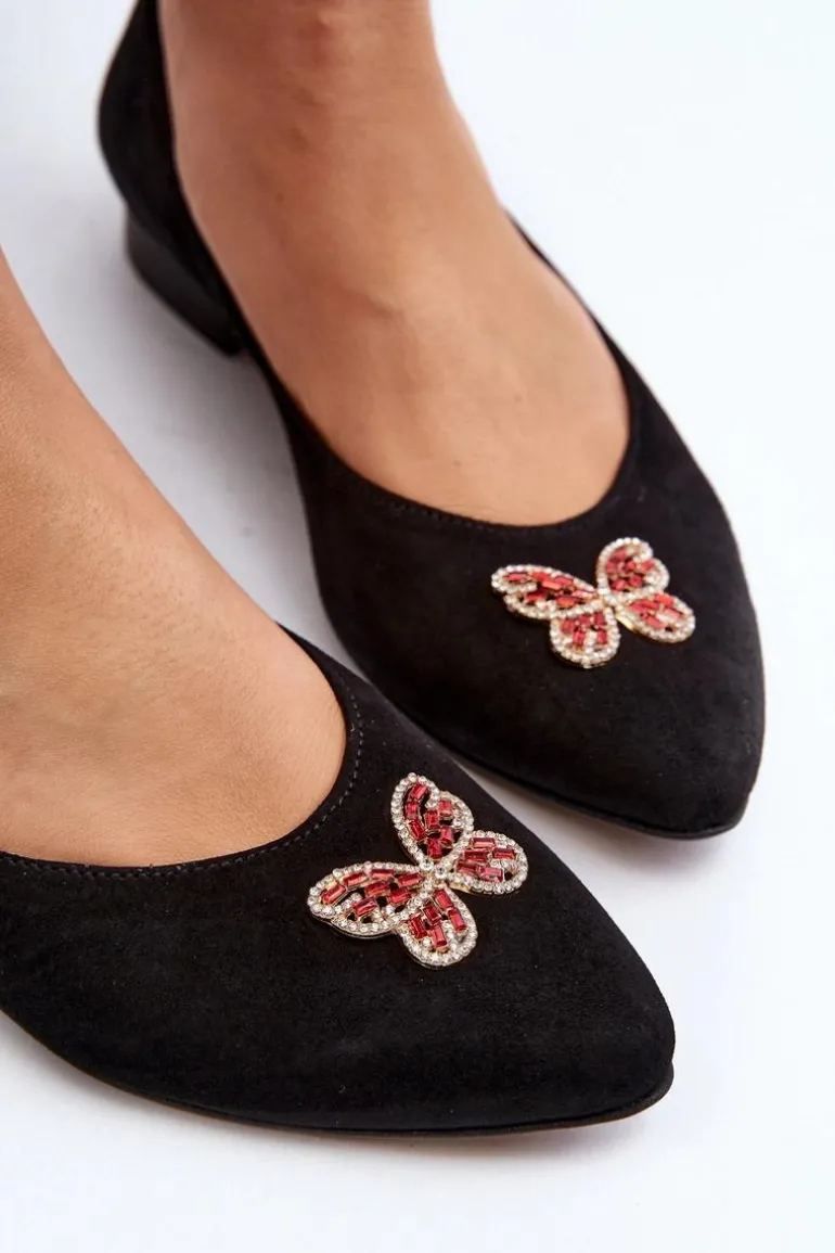 Zazoo 2887 Zamszowe Baleriny Z Ozdobnym Motylem Czarne