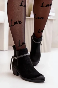 Zazoo 60478 Zamszowe Botki Na Obcasie Ocieplane Zapinane Na Zamek Czarne