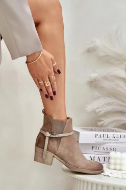 Zazoo 60478 Zamszowe Botki Na Obcasie Ocieplane Zapinane Na Zamek Beżowe