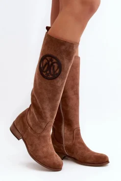 Zazoo 3367 Zamszowe Kozaki Damskie Przed Kolano Brązowe