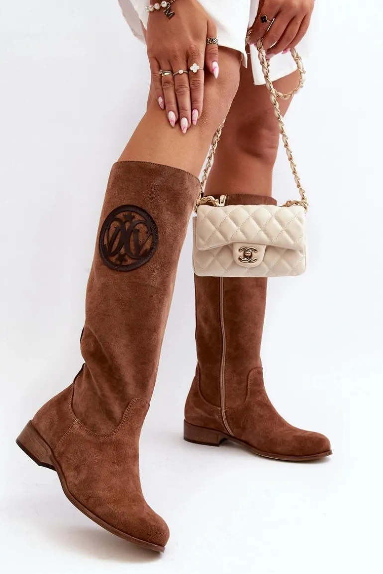 Zazoo 3367 Zamszowe Kozaki Damskie Przed Kolano Brązowe