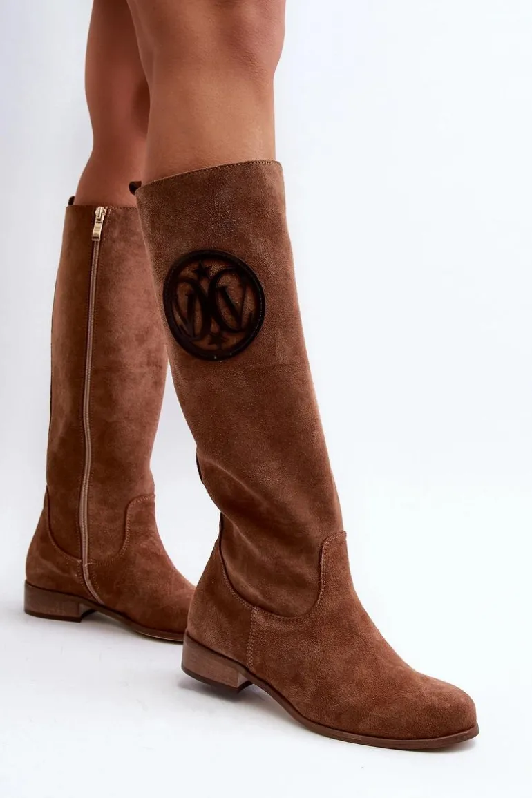 Zazoo 3367 Zamszowe Kozaki Damskie Przed Kolano Brązowe