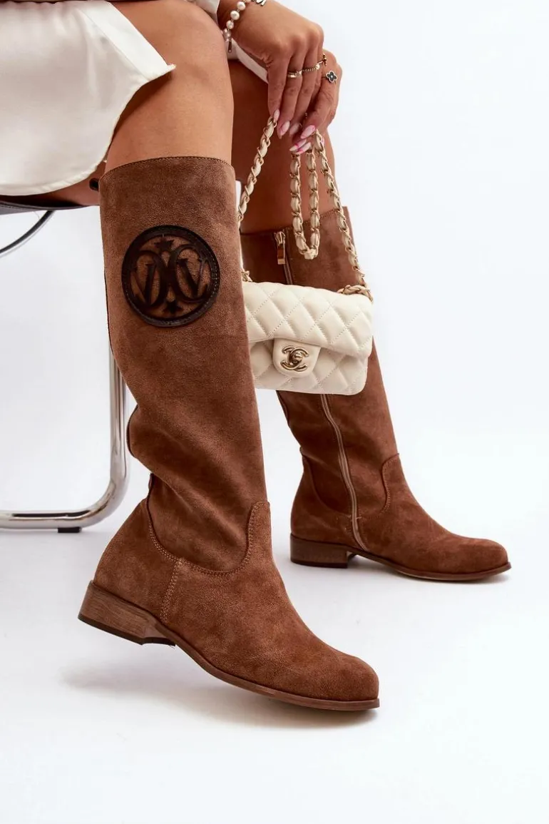 Zazoo 3367 Zamszowe Kozaki Damskie Przed Kolano Brązowe