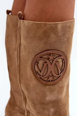 Zazoo 3367 Zamszowe Kozaki Damskie Przed Kolano Beżowe