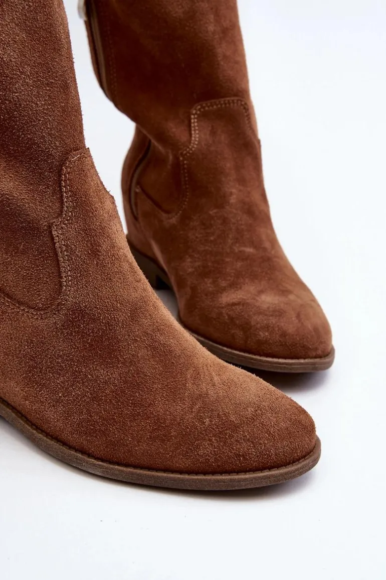 Zazoo 3407 Zamszowe Kozaki Do Kolana Na Płaskim Obcasie Camel