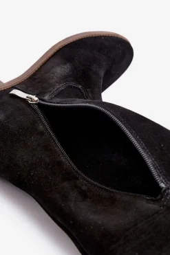 Zazoo 3407 Zamszowe Kozaki Do Kolana Na Płaskim Obcasie Czarne