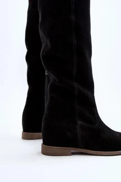 Zazoo 3407 Zamszowe Kozaki Do Kolana Na Płaskim Obcasie Czarne