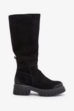 Zazoo 70145 Zamszowe Kozaki Przed Kolano Ocieplane Czarne