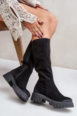 Zazoo 70145 Zamszowe Kozaki Przed Kolano Ocieplane Czarne