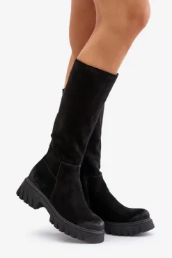 Zazoo 70145 Zamszowe Kozaki Przed Kolano Ocieplane Czarne