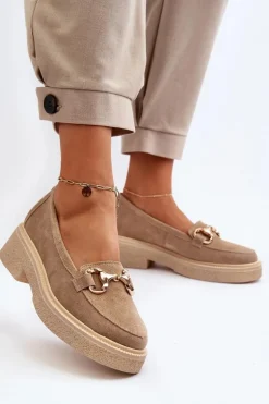 Zazoo 3429 Zamszowe Mokasyny Damskie Z Ozdobą Beżowe