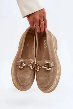 Zazoo 3429 Zamszowe Mokasyny Damskie Z Ozdobą Beżowe