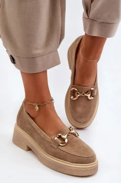 Zazoo 3429 Zamszowe Mokasyny Damskie Z Ozdobą Beżowe