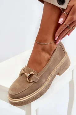 Zazoo 3429 Zamszowe Mokasyny Damskie Z Ozdobą Beżowe