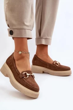 Zazoo 3429 Zamszowe Mokasyny Damskie Z Ozdobą Brązowe