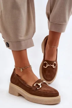 Zazoo 3429 Zamszowe Mokasyny Damskie Z Ozdobą Brązowe