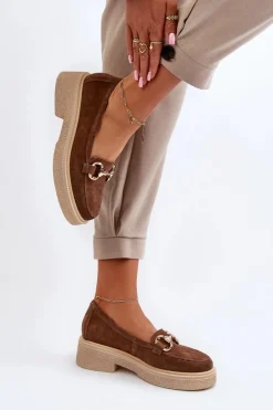 Zazoo 3429 Zamszowe Mokasyny Damskie Z Ozdobą Brązowe