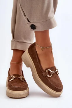 Zazoo 3429 Zamszowe Mokasyny Damskie Z Ozdobą Brązowe