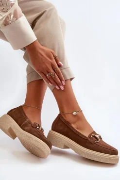 Zazoo 3429 Zamszowe Mokasyny Damskie Z Ozdobą Brązowe