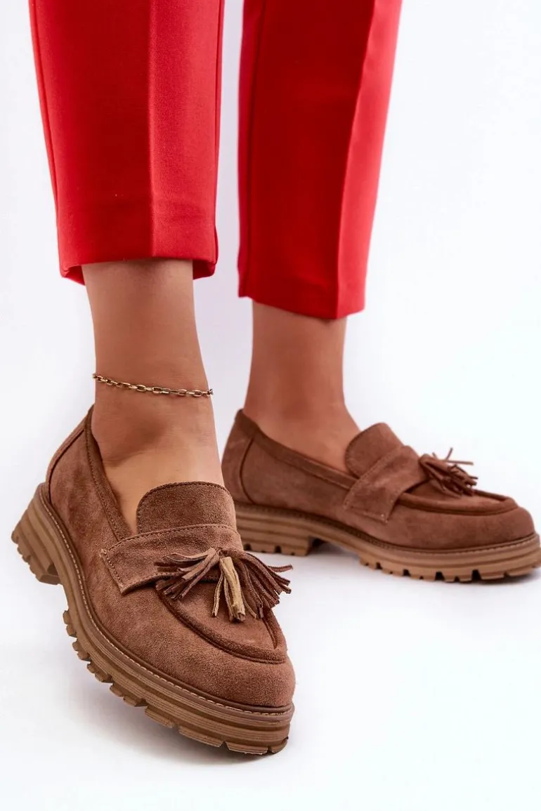 Zazoo 3469 Zamszowe Mokasyny Damskie Z Frędzlami Brązowe