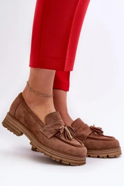 Zazoo 3469 Zamszowe Mokasyny Damskie Z Frędzlami Brązowe