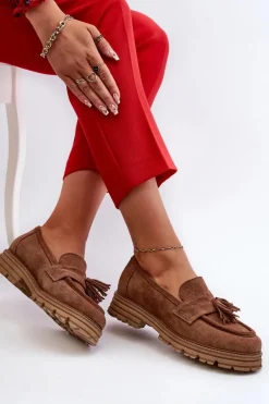 Zazoo 3469 Zamszowe Mokasyny Damskie Z Frędzlami Brązowe